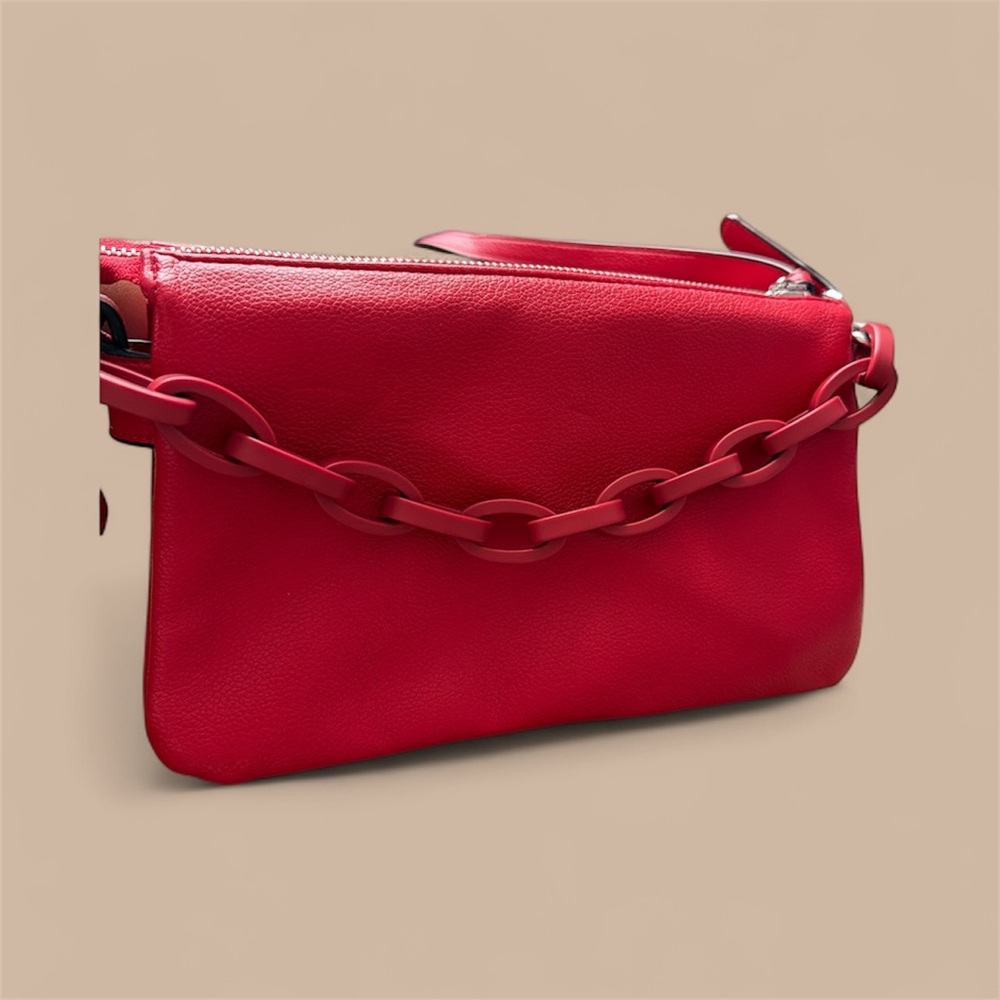 Red Faux Leather Crossbody Bag with Chunky Chain Detail